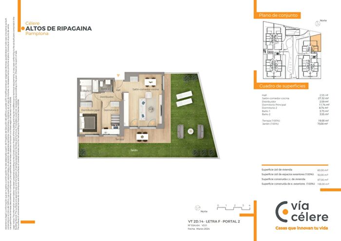Piso en venta de 2 habitaciones en Huarte Uharte, Navarra